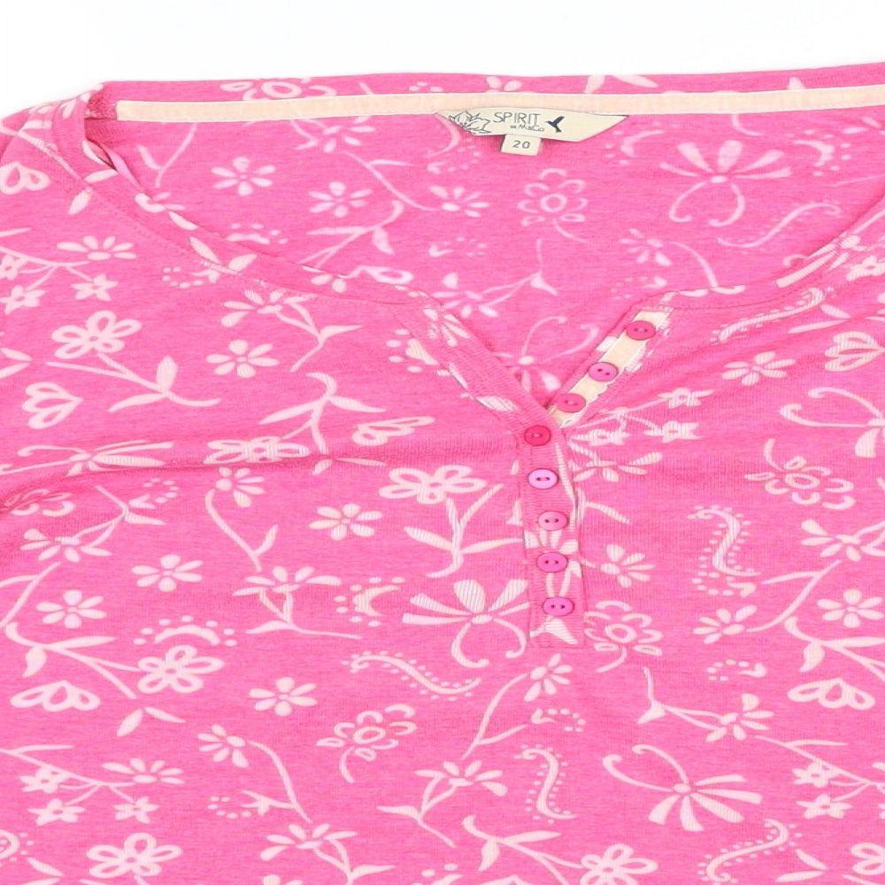 M&Co Womens Pink Floral Polyester Blend Basic T-Shirt Size 20 Sweetheart