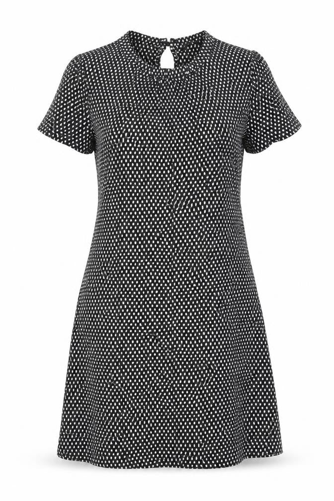 M&S Womens Black Geometric Viscose A-Line Size 10 Boat Neck