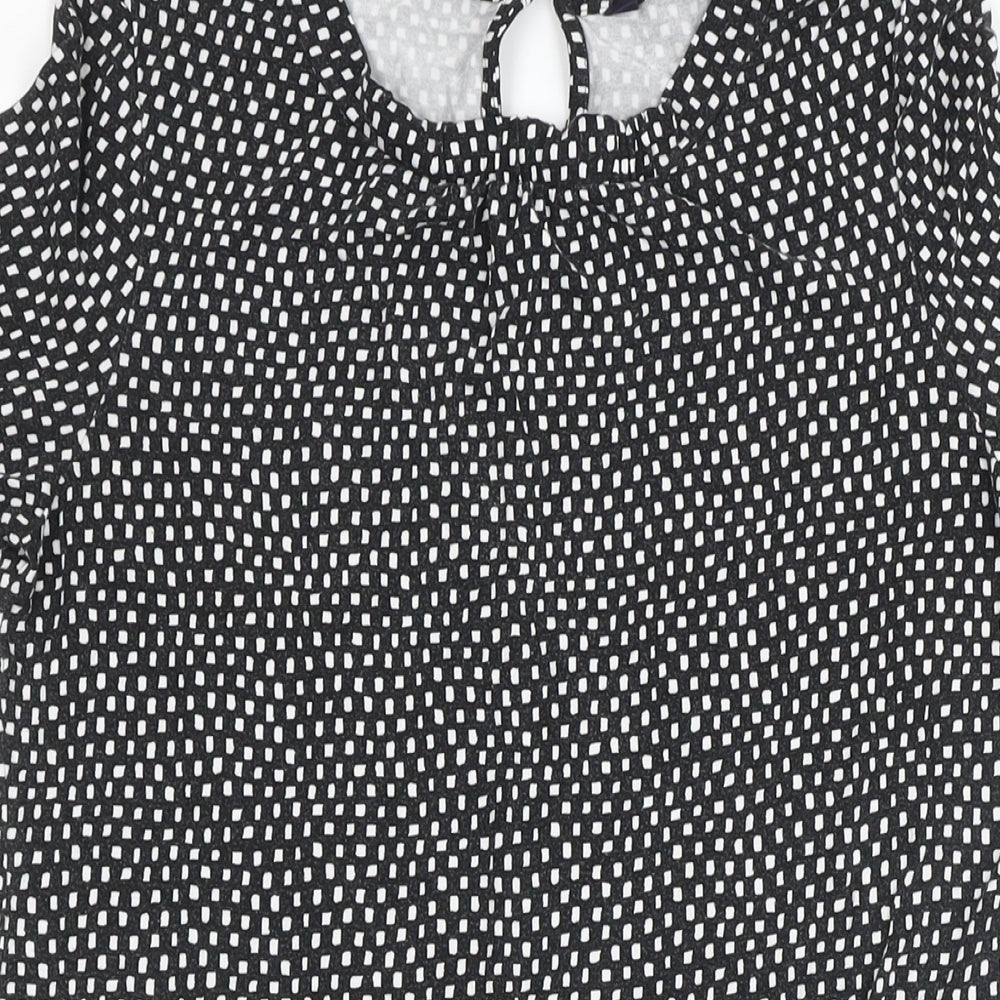 M&S Womens Black Geometric Viscose A-Line Size 10 Boat Neck