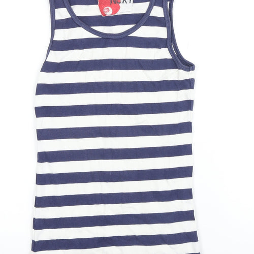 NEXT Girls Blue Striped 100% Cotton Basic T-Shirt Size 12 Years Scoop Neck