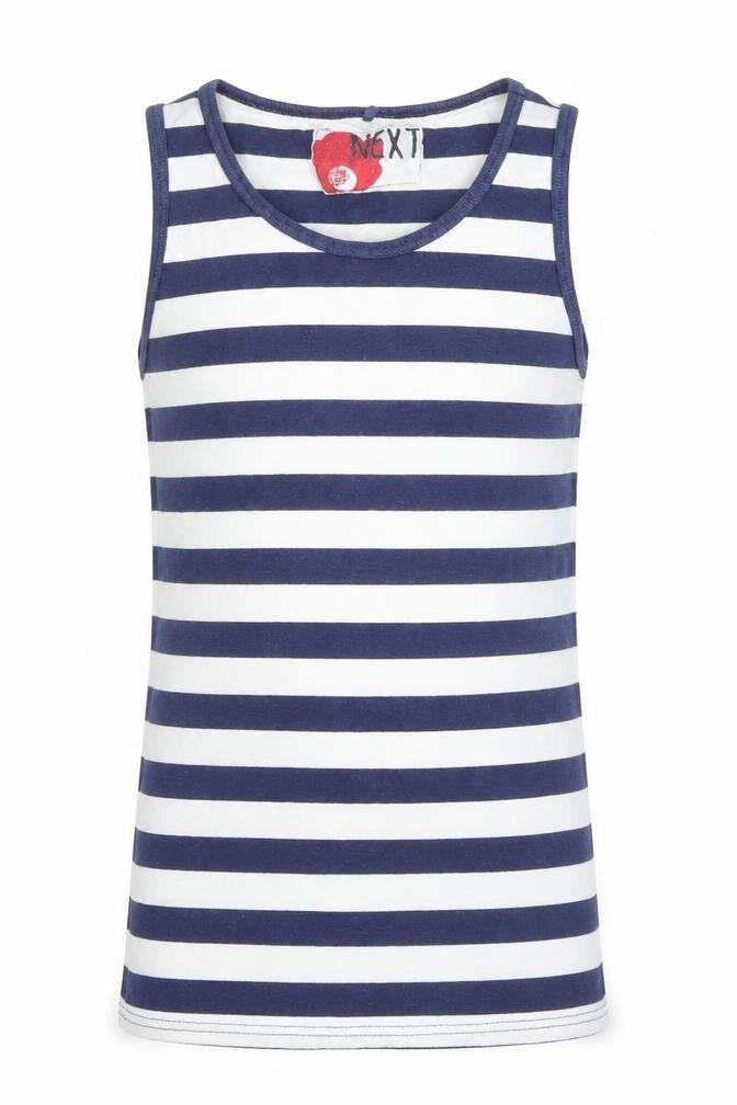 NEXT Girls Blue Striped 100% Cotton Basic T-Shirt Size 12 Years Scoop Neck