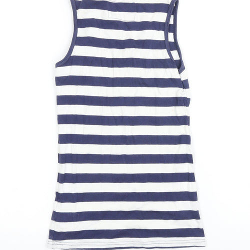 NEXT Girls Blue Striped 100% Cotton Basic T-Shirt Size 12 Years Scoop Neck