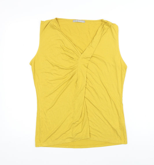 M&S Womens Yellow Viscose Basic T-Shirt Size 12 V-Neck