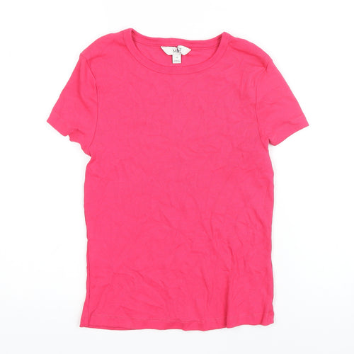 M&S Womens Pink Polyester Blend Basic T-Shirt Size 10 Boat Neck