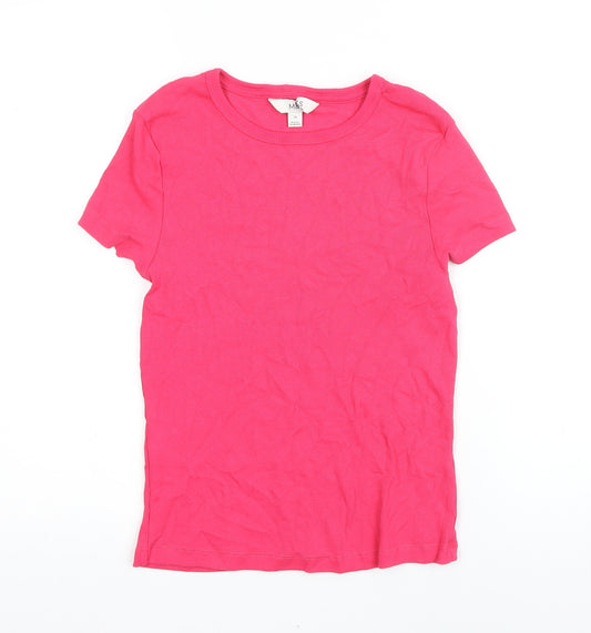 M&S Womens Pink Polyester Blend Basic T-Shirt Size 10 Boat Neck