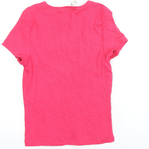 M&S Womens Pink Polyester Blend Basic T-Shirt Size 10 Boat Neck