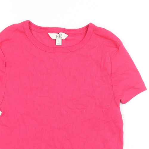 M&S Womens Pink Polyester Blend Basic T-Shirt Size 10 Boat Neck