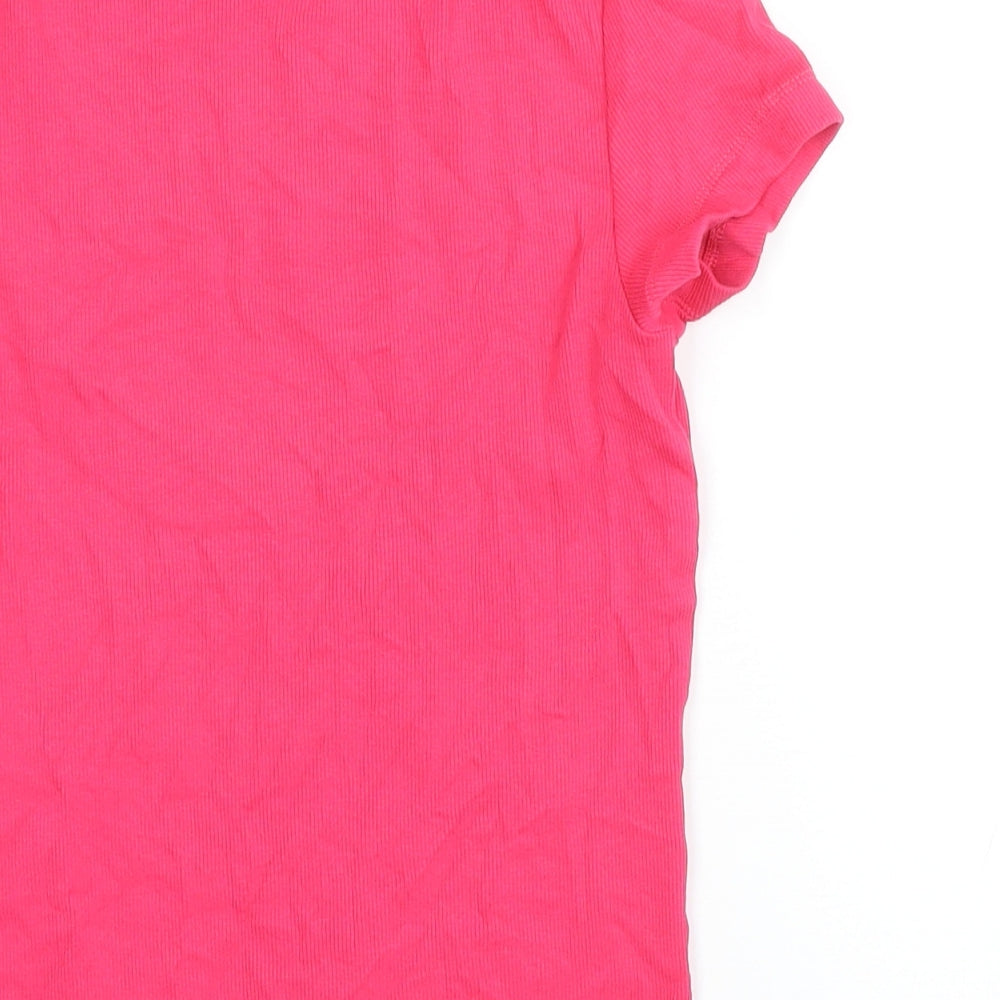 M&S Womens Pink Polyester Blend Basic T-Shirt Size 10 Boat Neck