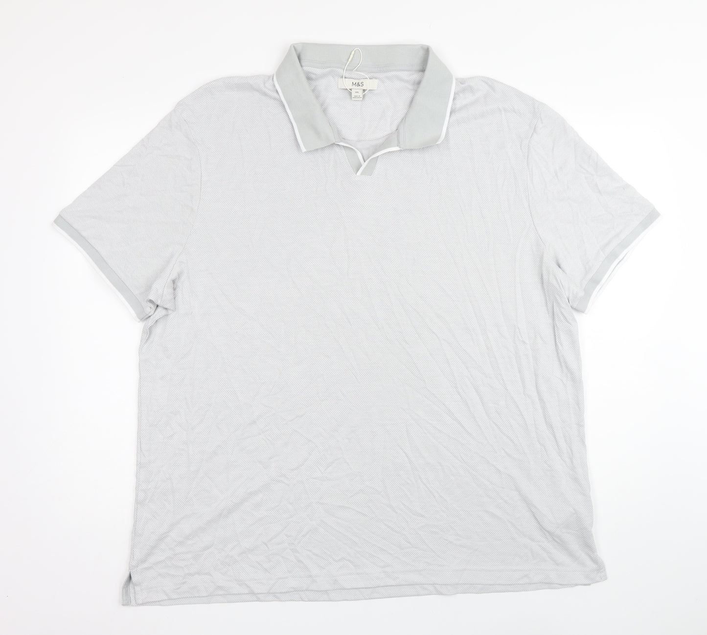 M&S Mens Grey Geometric Modal T-Shirt Size 3XL Collared