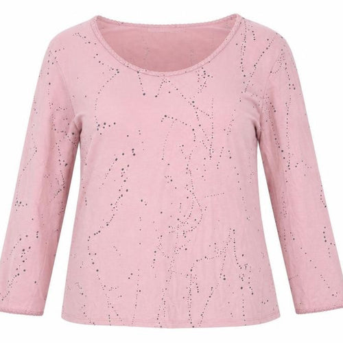 Mes soewrs moi Womens Pink Geometric Cotton Blend Basic T-Shirt Size 6 Boat Neck