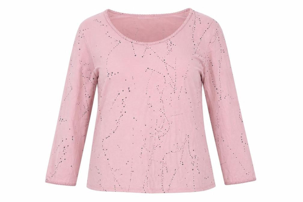 Mes soewrs moi Womens Pink Geometric Cotton Blend Basic T-Shirt Size 6 Boat Neck
