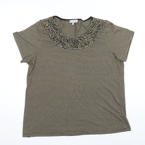 Per Una Womens Black Striped Polyester Basic T-Shirt Size 18 Scoop Neck