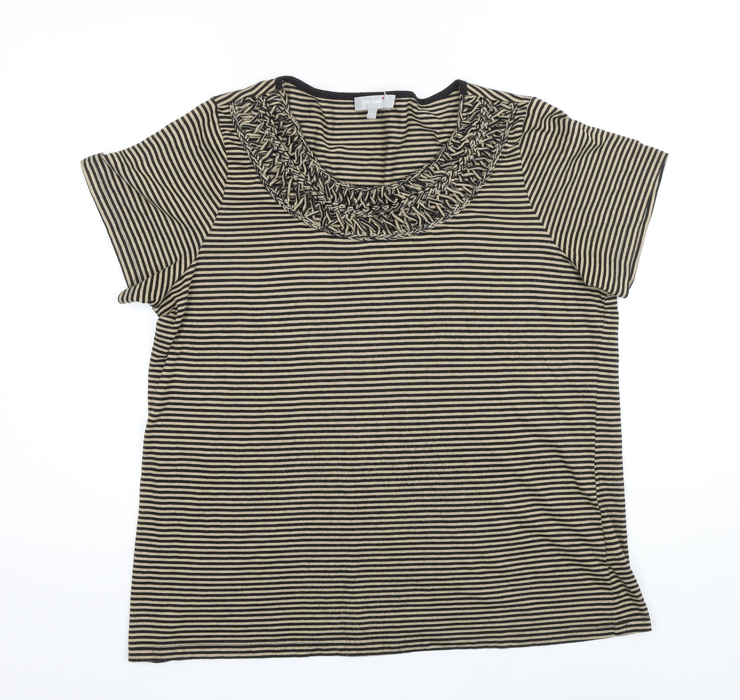 Per Una Womens Black Striped Polyester Basic T-Shirt Size 18 Scoop Neck