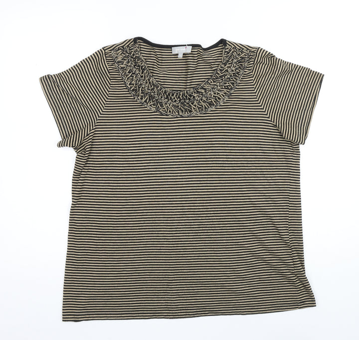 Per Una Womens Black Striped Polyester Basic T-Shirt Size 18 Scoop Neck