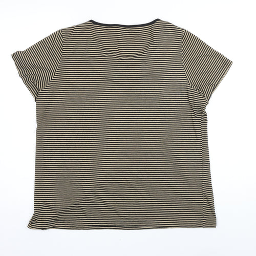Per Una Womens Black Striped Polyester Basic T-Shirt Size 18 Scoop Neck