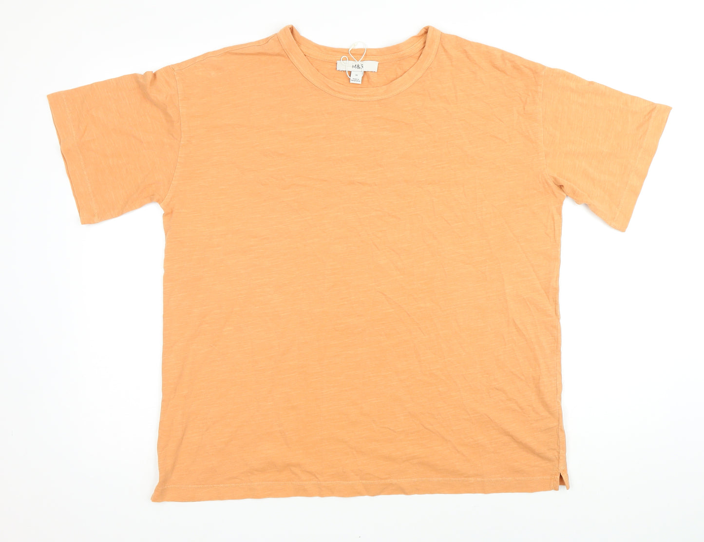 Marks and Spencer Womens Orange 100% Cotton Basic T-Shirt Size 14 Round Neck