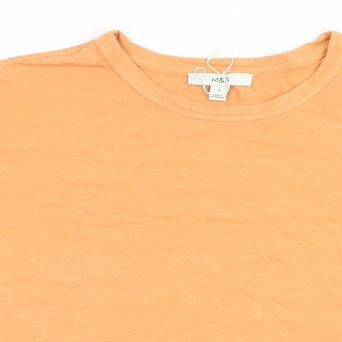 Marks and Spencer Womens Orange 100% Cotton Basic T-Shirt Size 14 Round Neck