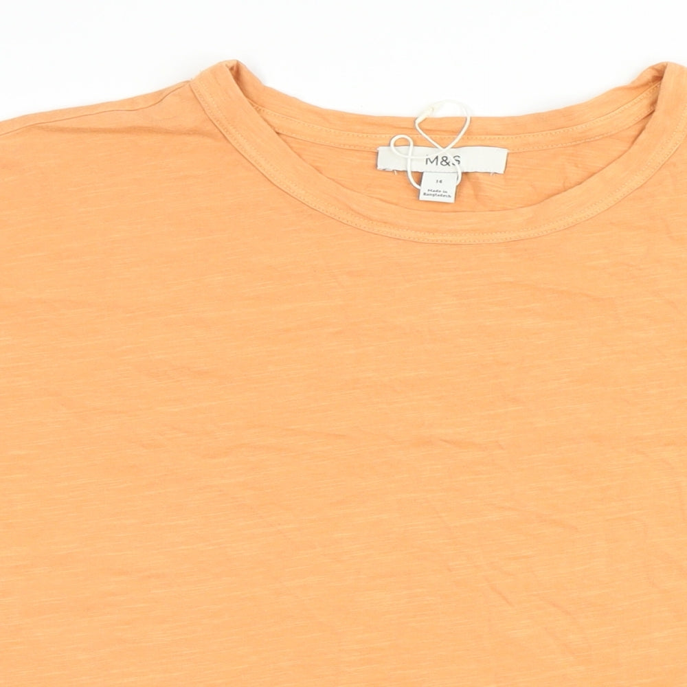 Marks and Spencer Womens Orange 100% Cotton Basic T-Shirt Size 14 Round Neck