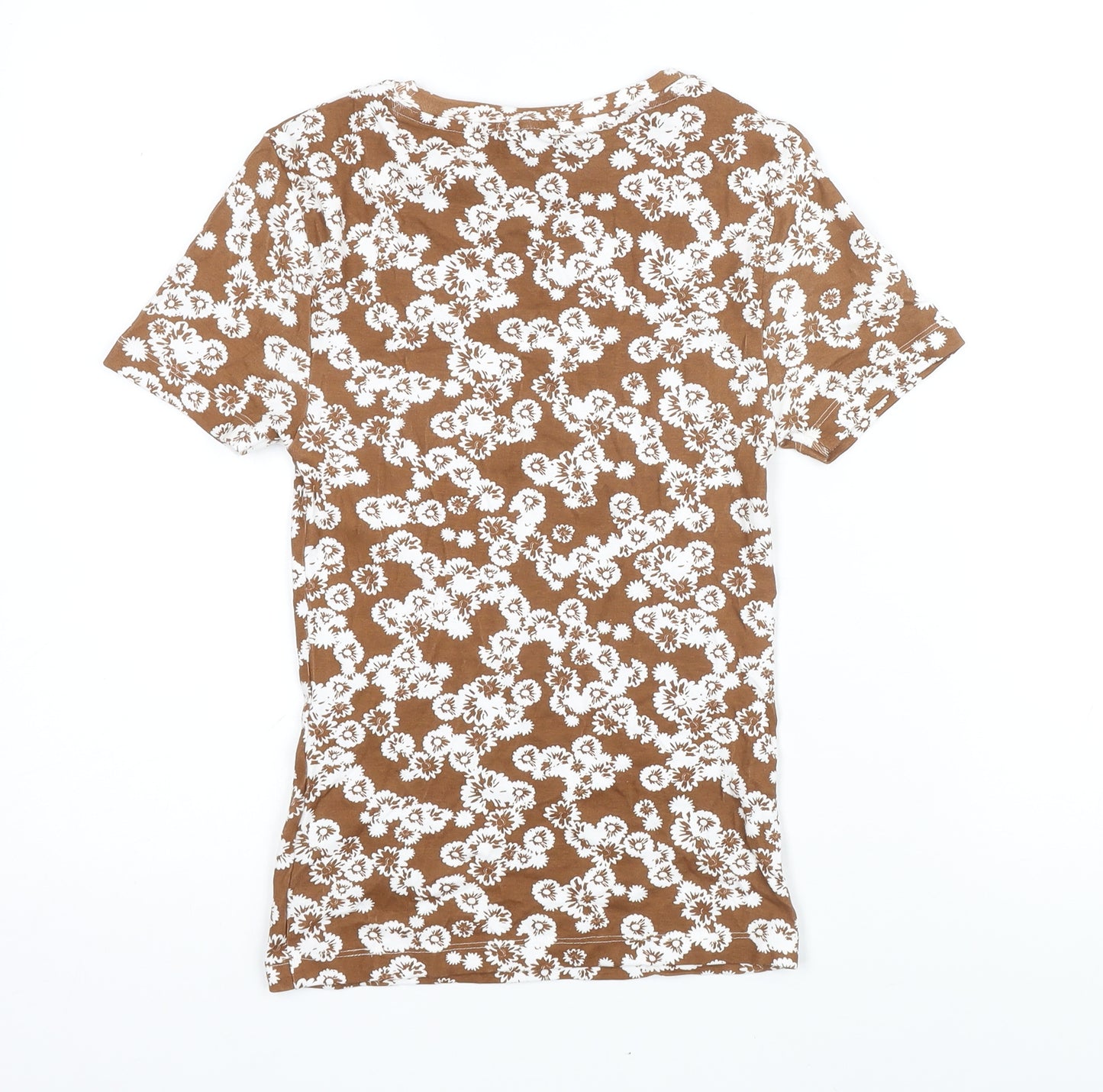 Marks and Spencer Womens Brown Floral Cotton Basic T-Shirt Size 6 Round Neck