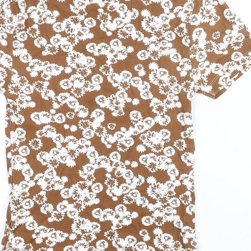 Marks and Spencer Womens Brown Floral Cotton Basic T-Shirt Size 6 Round Neck