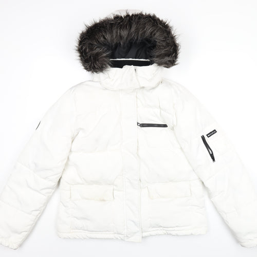 New Look Womens White Puffer Jacket Coat Size 16 Zip