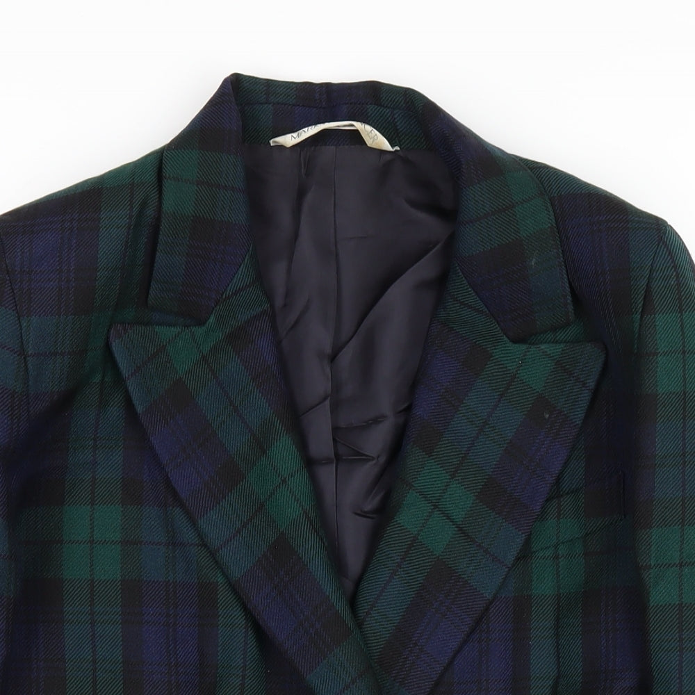 Marks and Spencer Womens Green Plaid Jacket Blazer Size 8 Button