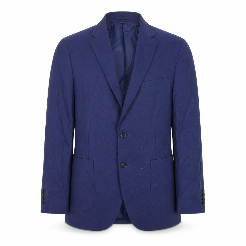 Front view of Marks & Spencer men’s blue polyester tuxedo blazer, size 40, regular
