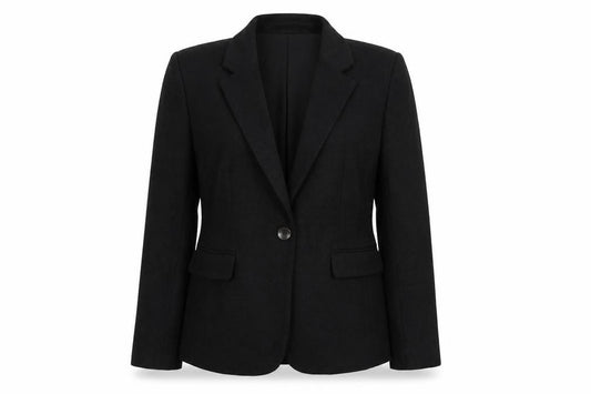 Front view of Marks & Spencer women’s black cotton jacket blazer, size UK 10