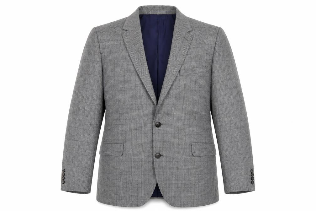 Front view of Marks & Spencer men’s grey polyester jacket blazer, size 44, regular