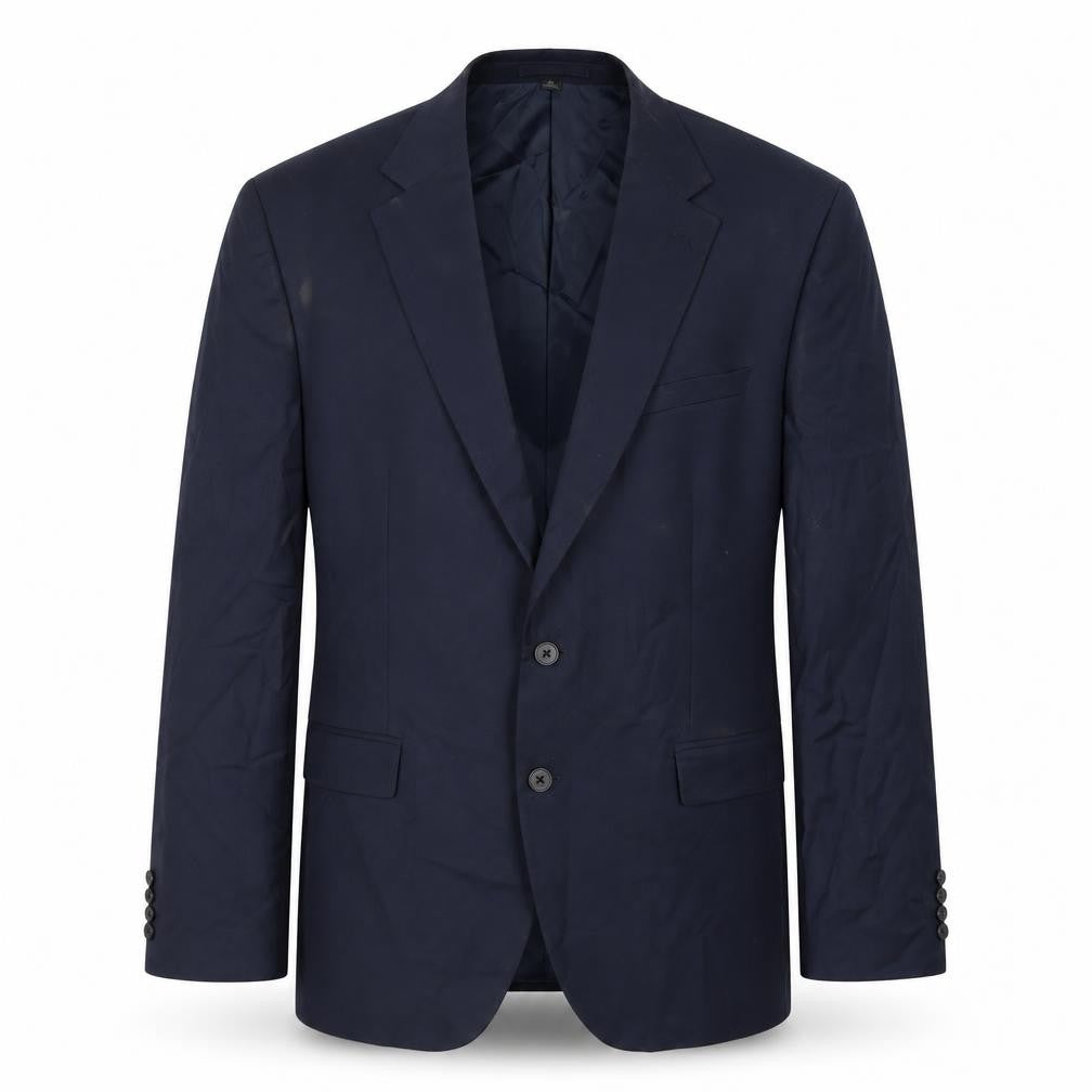 Front view of Marks & Spencer men’s blue polyester jacket blazer, size 44, regular