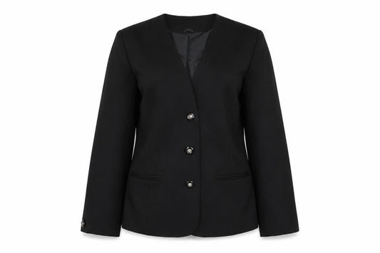 Front view of Classics women’s black jacket, size UK 10, button