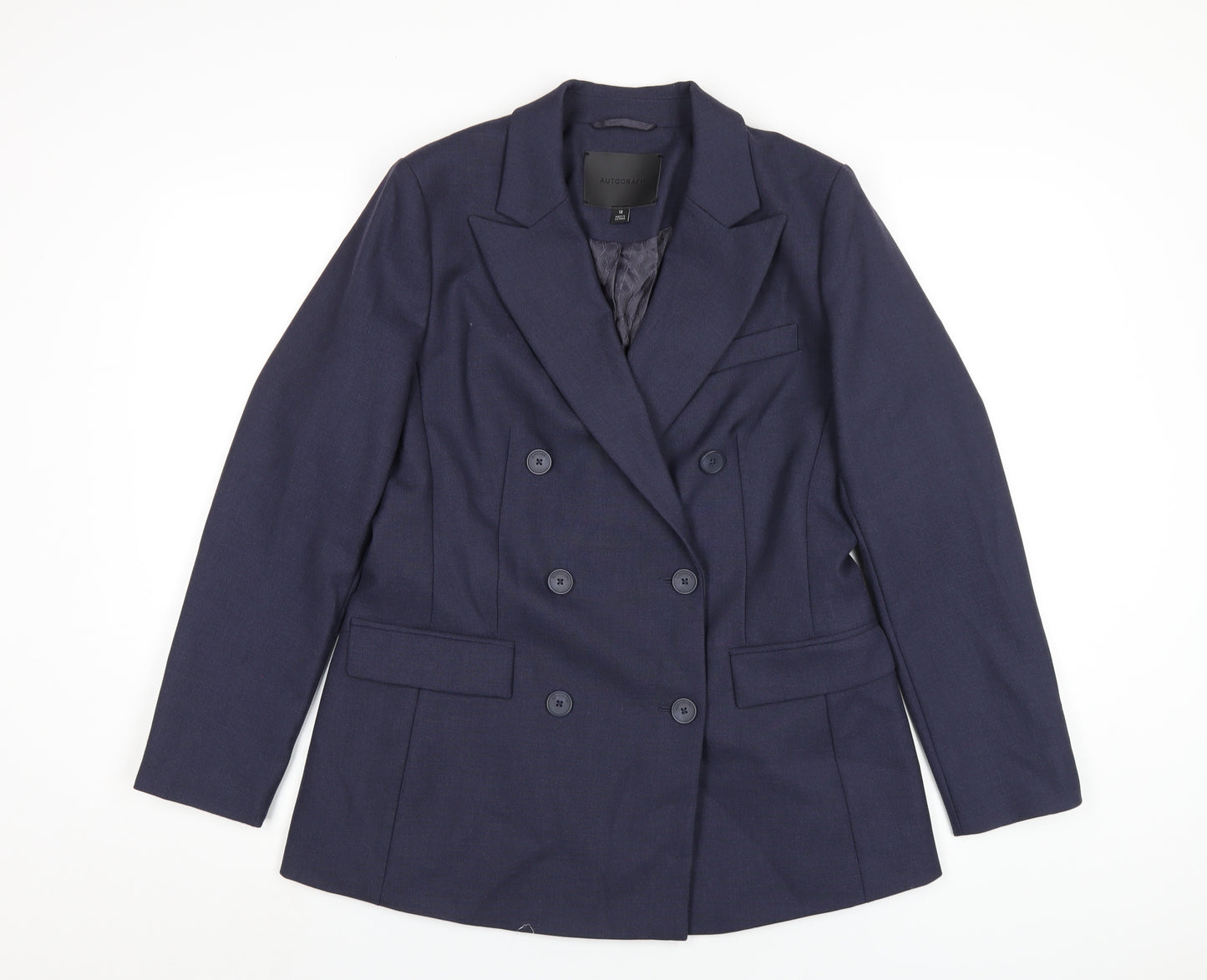 Autograph Womens Blue Polyester Jacket Blazer Size 12