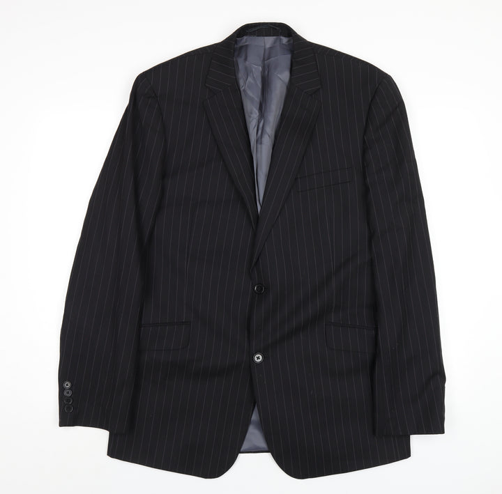 French Connection Mens Black Striped Wool Jacket Blazer Size 42 Regular