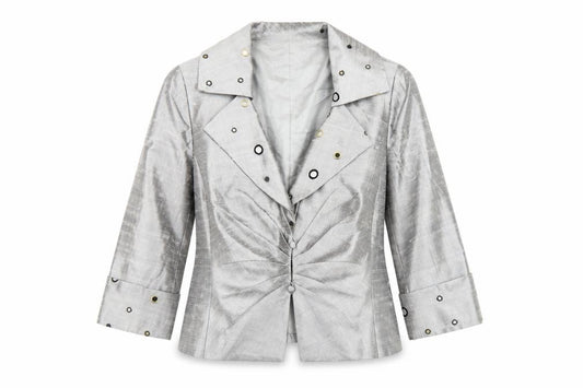Front view of Condici women’s grey jacket, size UK 10, button