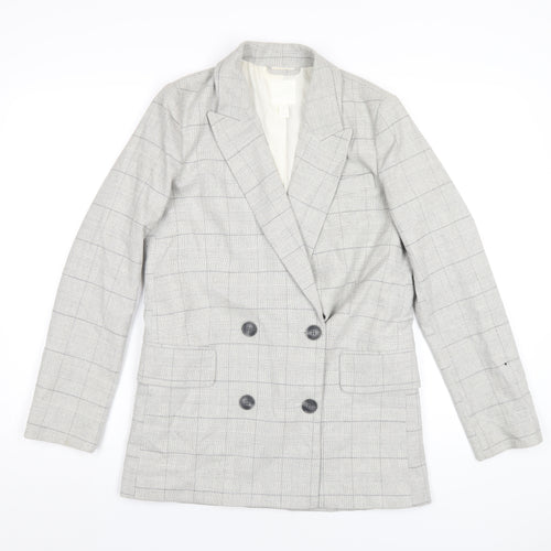 H&M Mens Grey Plaid Polyester Jacket Blazer Size XS Regular