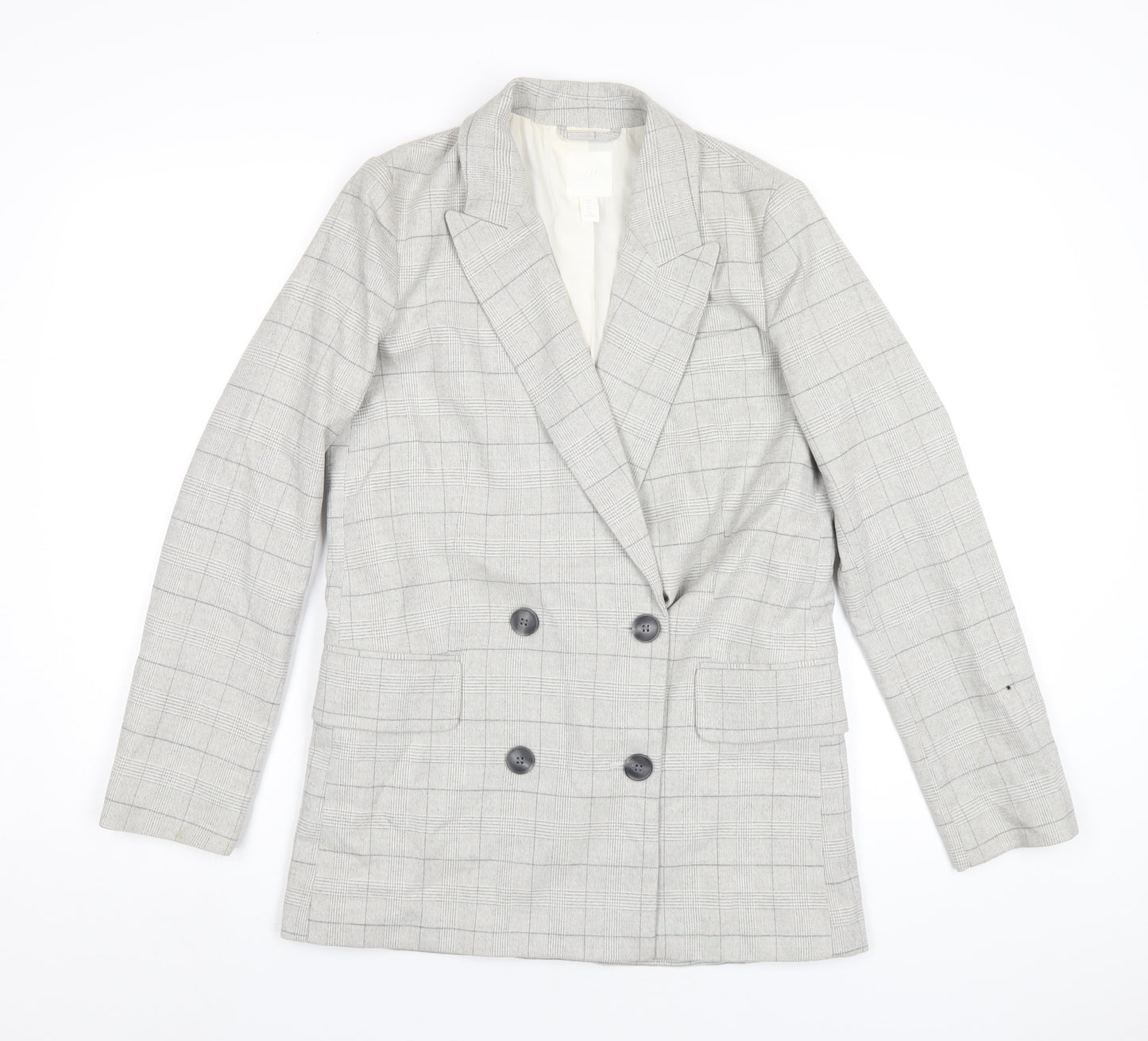 H&M Mens Grey Plaid Polyester Jacket Blazer Size XS Regular