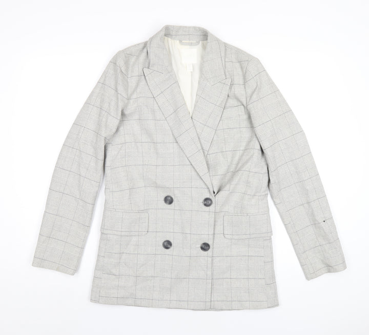 H&M Mens Grey Plaid Polyester Jacket Blazer Size XS Regular