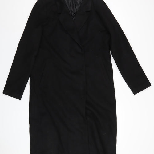 PRETTYLITTLETHING Womens Black Overcoat Coat Size 14 Snap