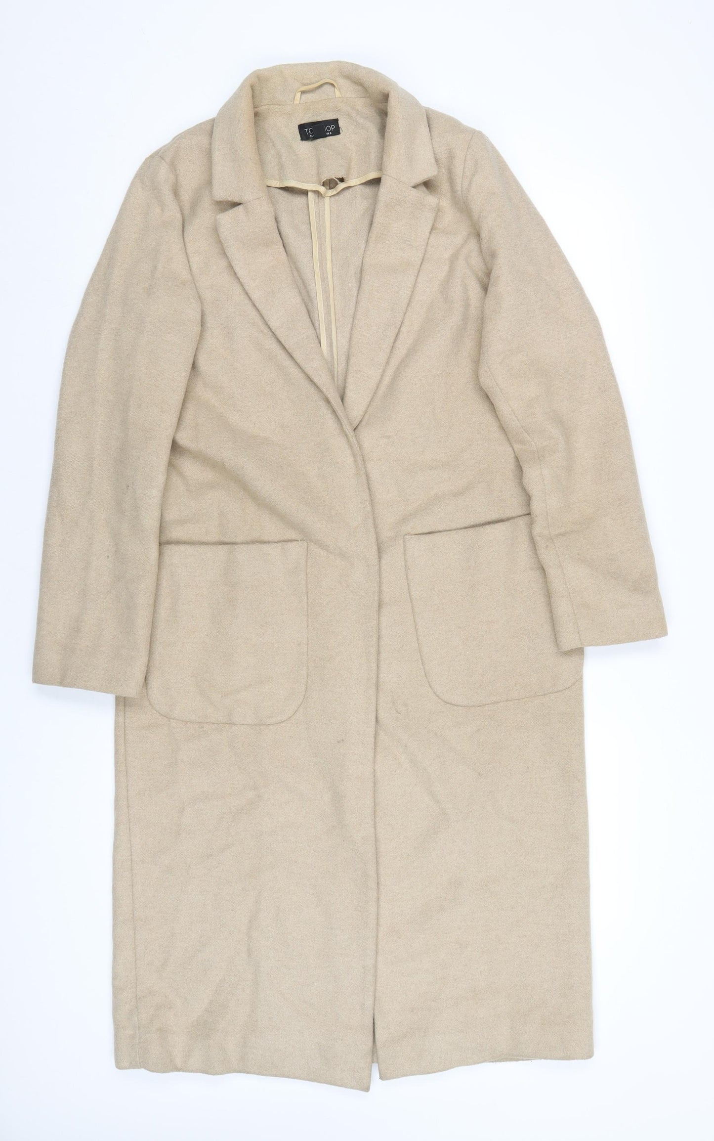 Topshop Womens Beige Overcoat Coat Size 8 Snap