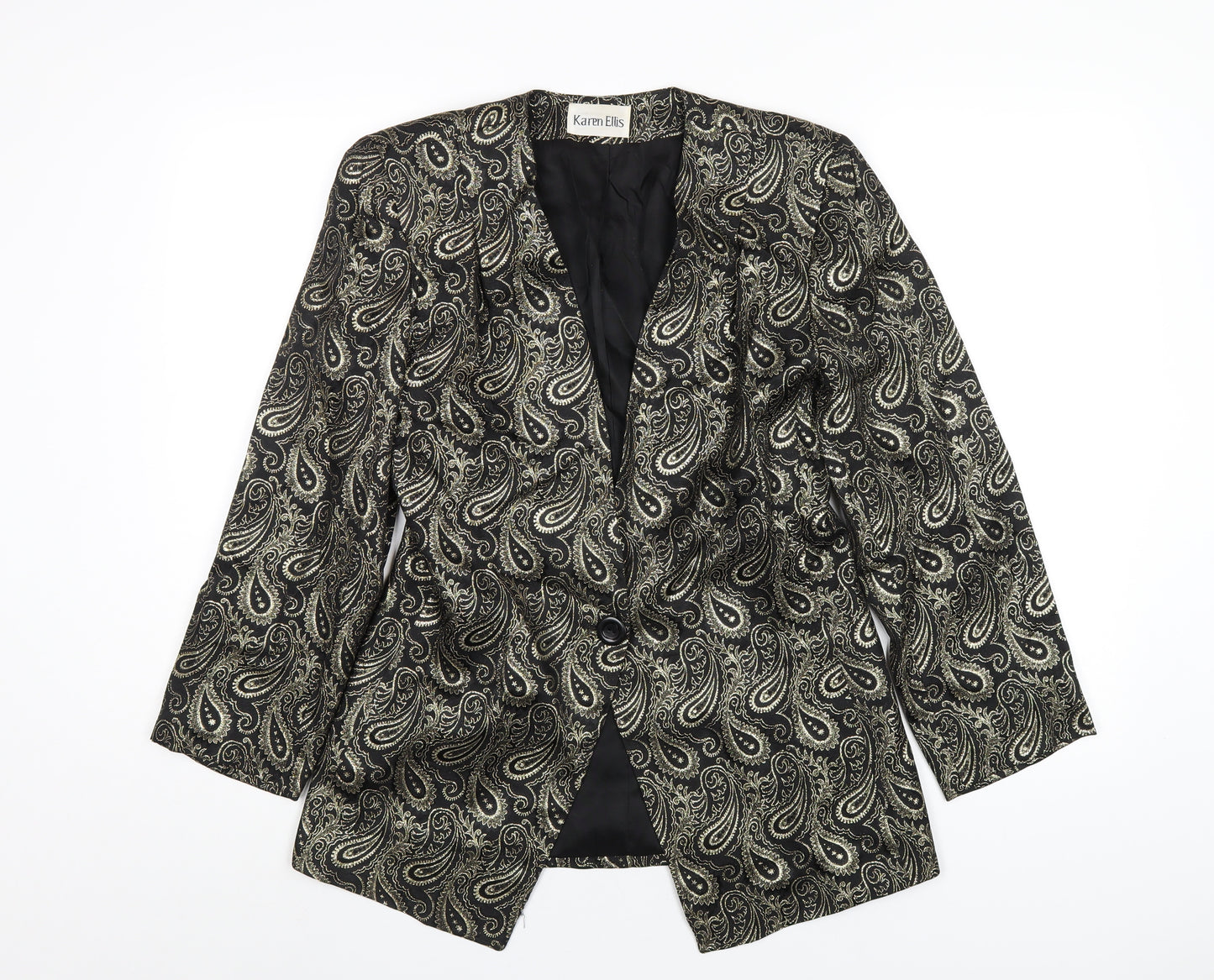 Karen Ellis Womens Black Paisley Jacket Blazer Size 6 Button