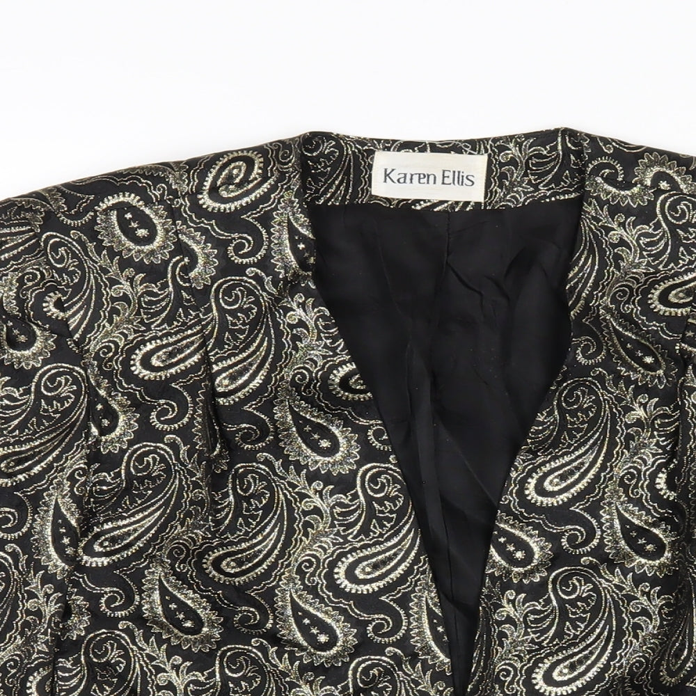 Karen Ellis Womens Black Paisley Jacket Blazer Size 6 Button