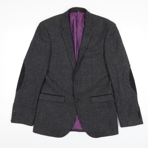 Fellini Mens Grey Wool Jacket Blazer Size 36 Regular