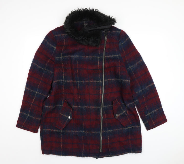 Therapy Womens Red Plaid Overcoat Coat Size 18 Zip