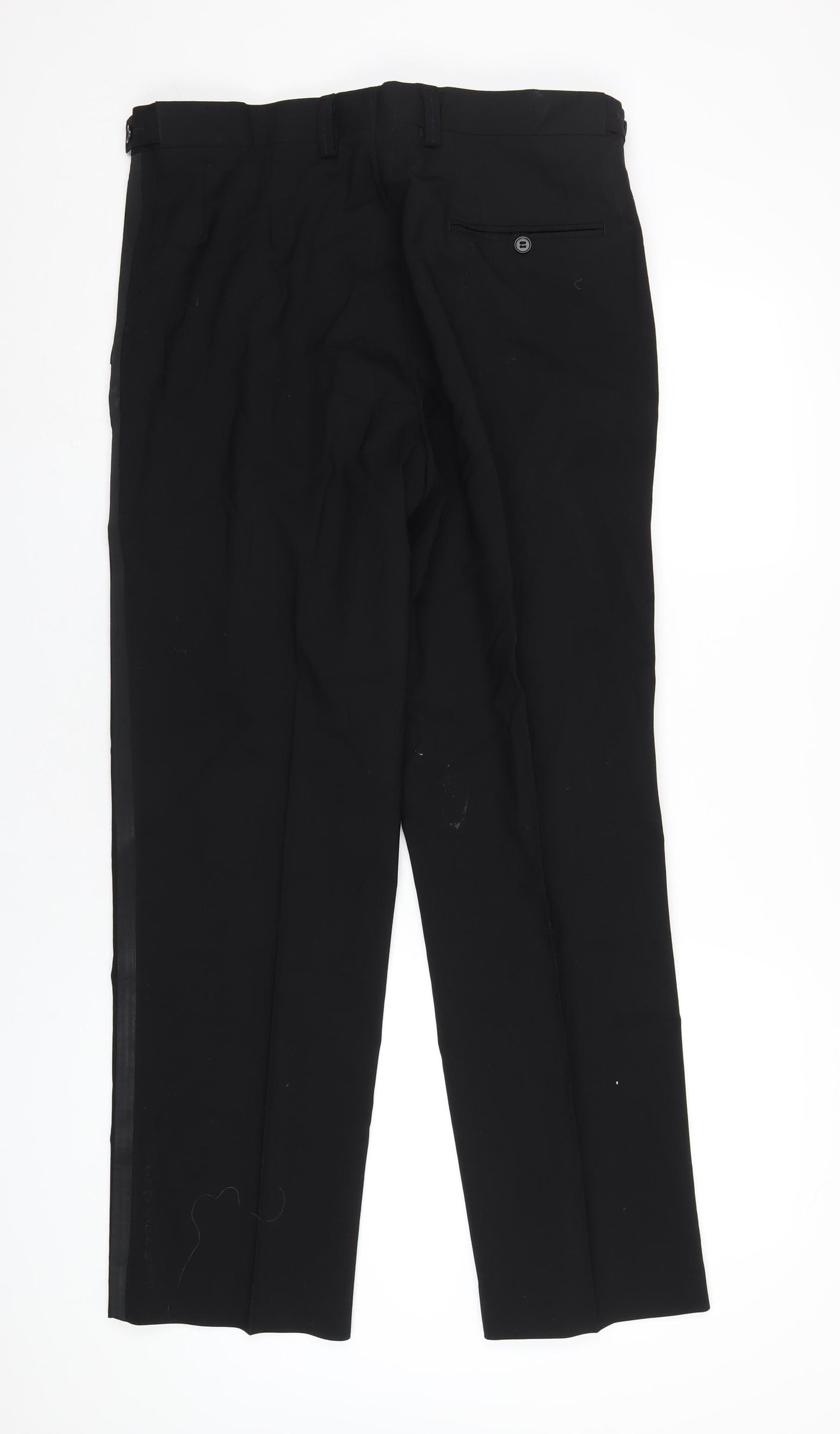 1860 Mens Black Wool Tuxedo Suit Trousers Size 36 Regular