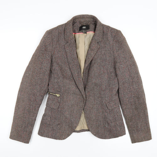H&M Womens Multicoloured Geometric Jacket Blazer Size 10 Snap