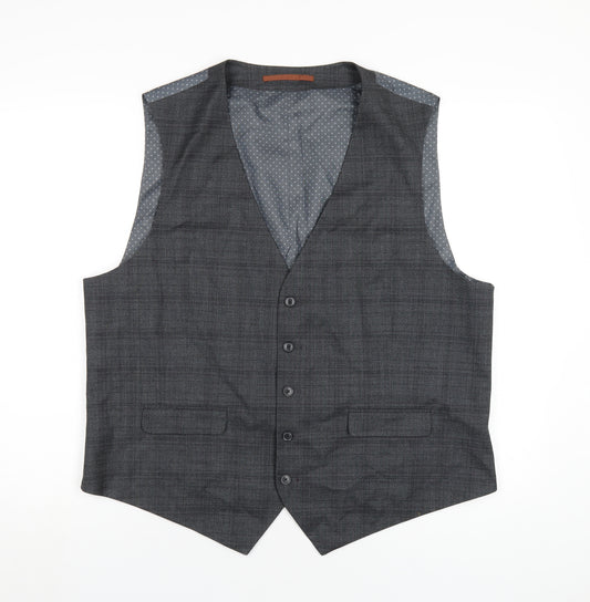 Front view of Burton men’s grey polyester jacket suit waistcoat, size XL, regular