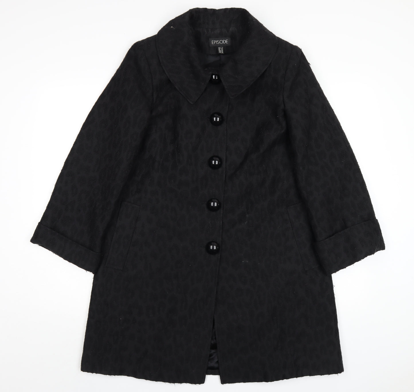 Episode Womens Black Overcoat Coat Size 10 Button