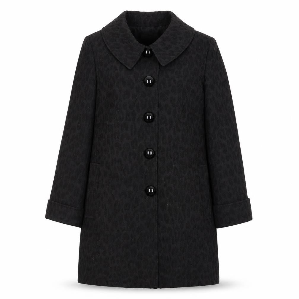 Front view of Episode women’s black overcoat coat, size UK 10, button