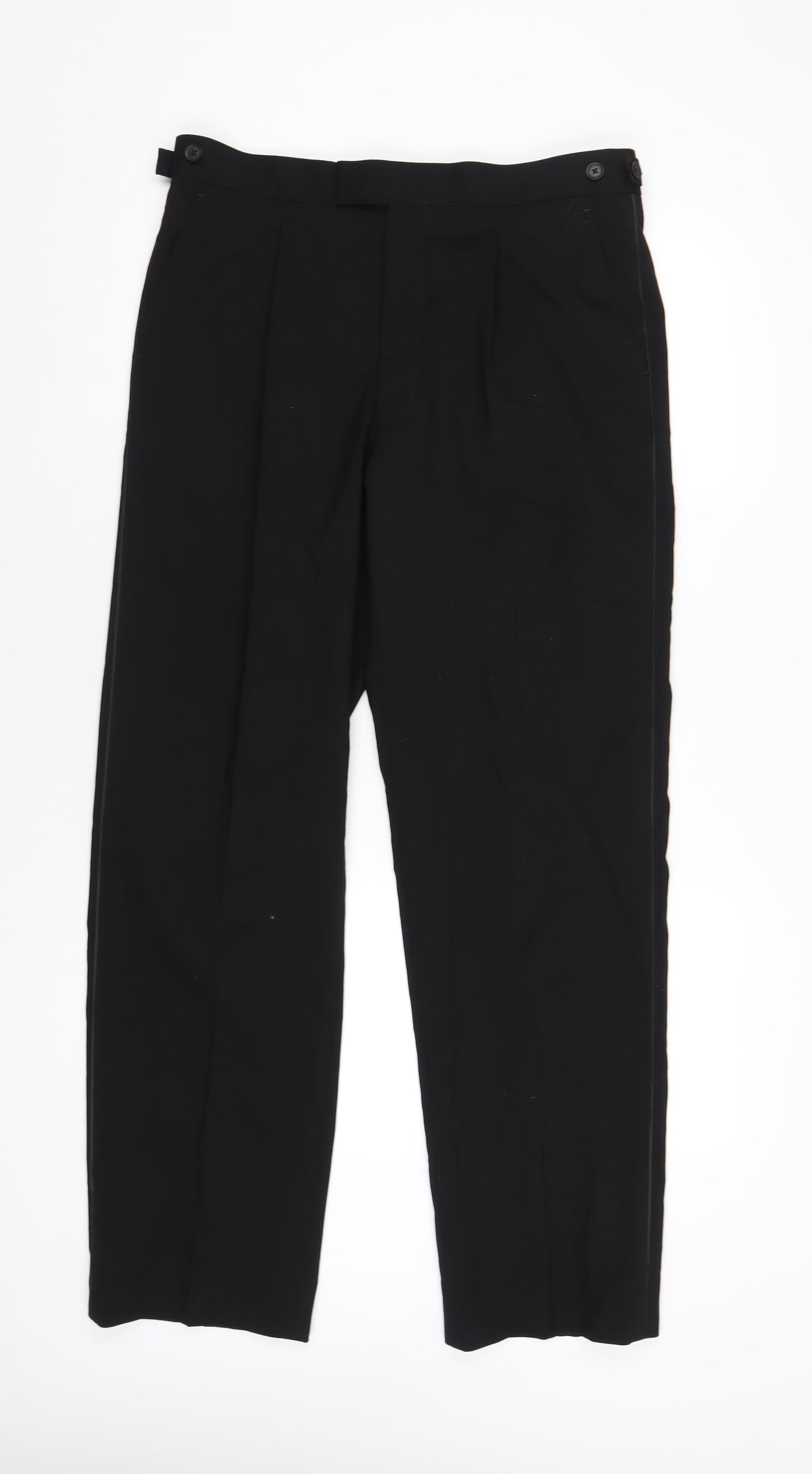 Moss Bros Mens Black Polyester Tuxedo Suit Trousers Size 36 Regular