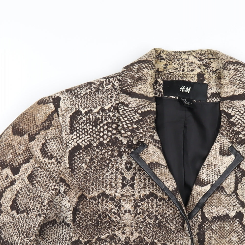 H&M Womens Brown Animal Print Jacket Blazer Size 8 Button - Snake Print